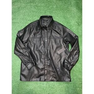 Forever 21 Men's Medium Black Faux Leather  Button Up Jacket Shirt NWT
